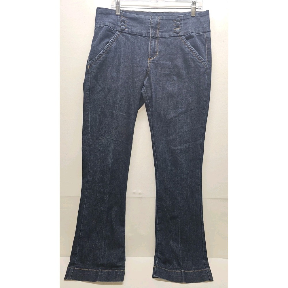 One5One Jeans sz 14 High Rise Trouser Flare Stretch Sailor Button Coastal Preppy
